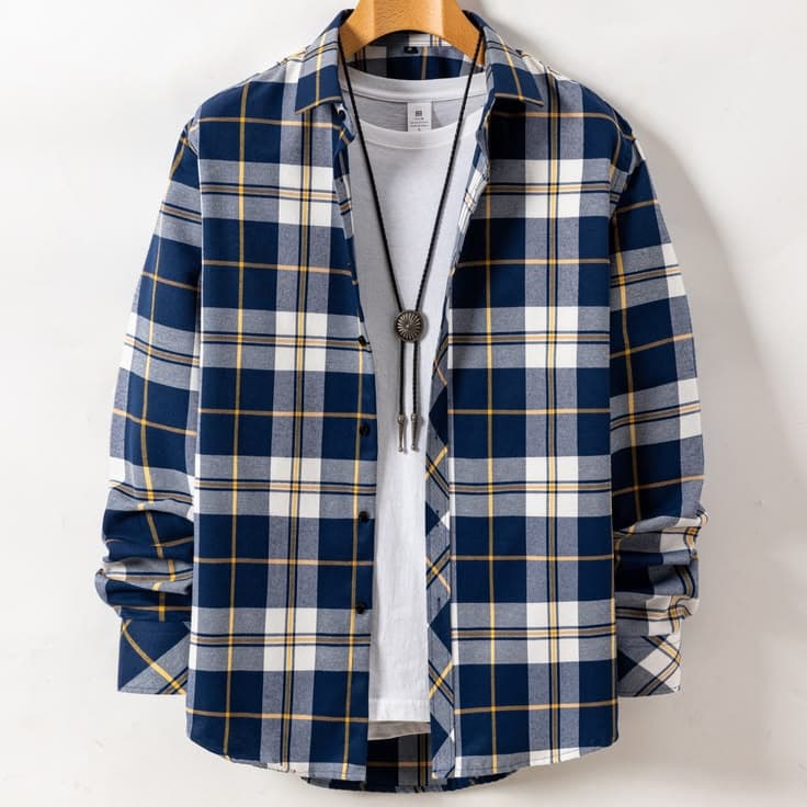 Eagilo Navy Blue Checked Casual Shirt