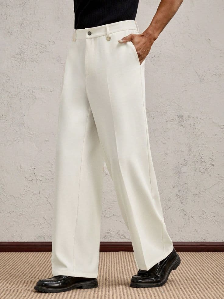 Eagilo Cream Tailored Formal Trousers image 5
