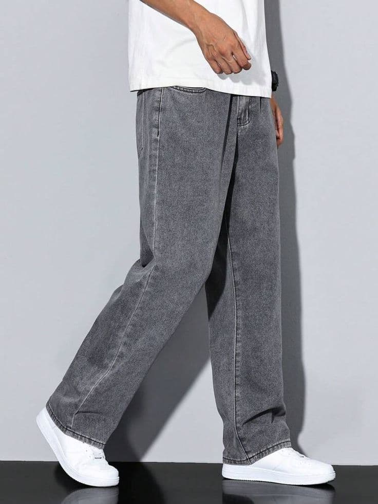 Eagilo Light Grey Relaxed Fit Denim Jeans image 4