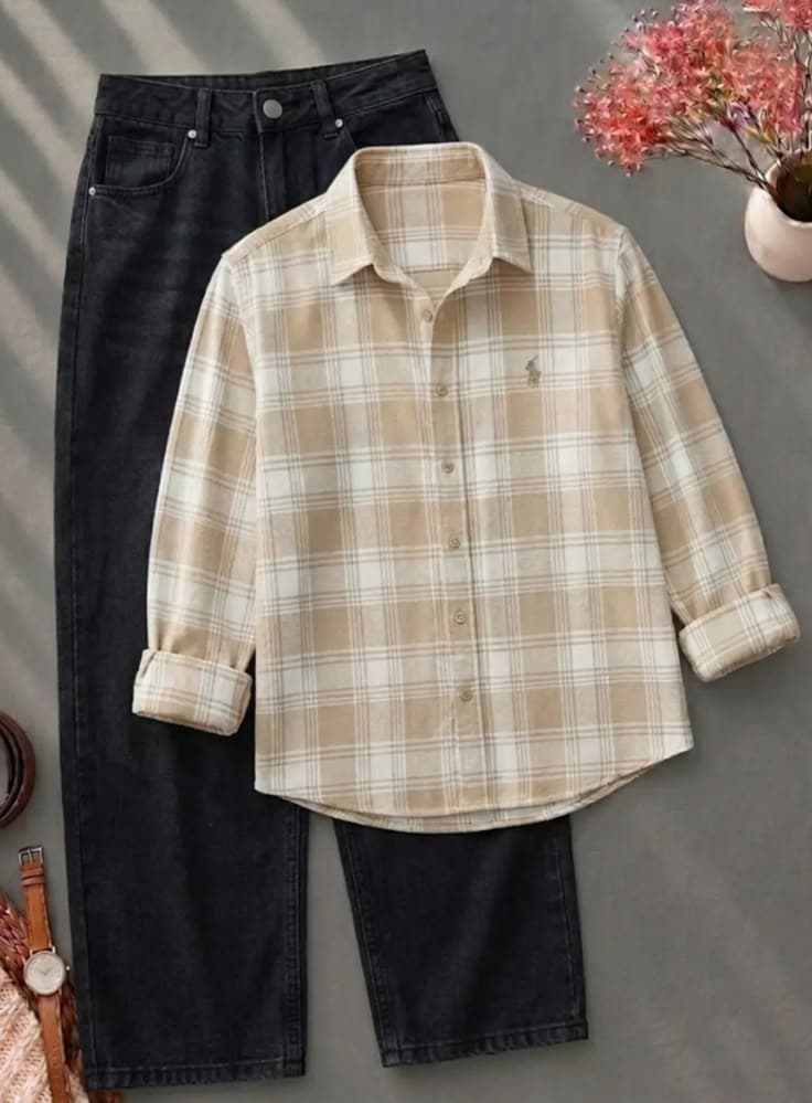 Eagilo Beige Checked Casual Shirt image 4