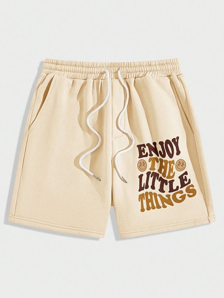 Eagilo Beige Casual Drawstring Shorts