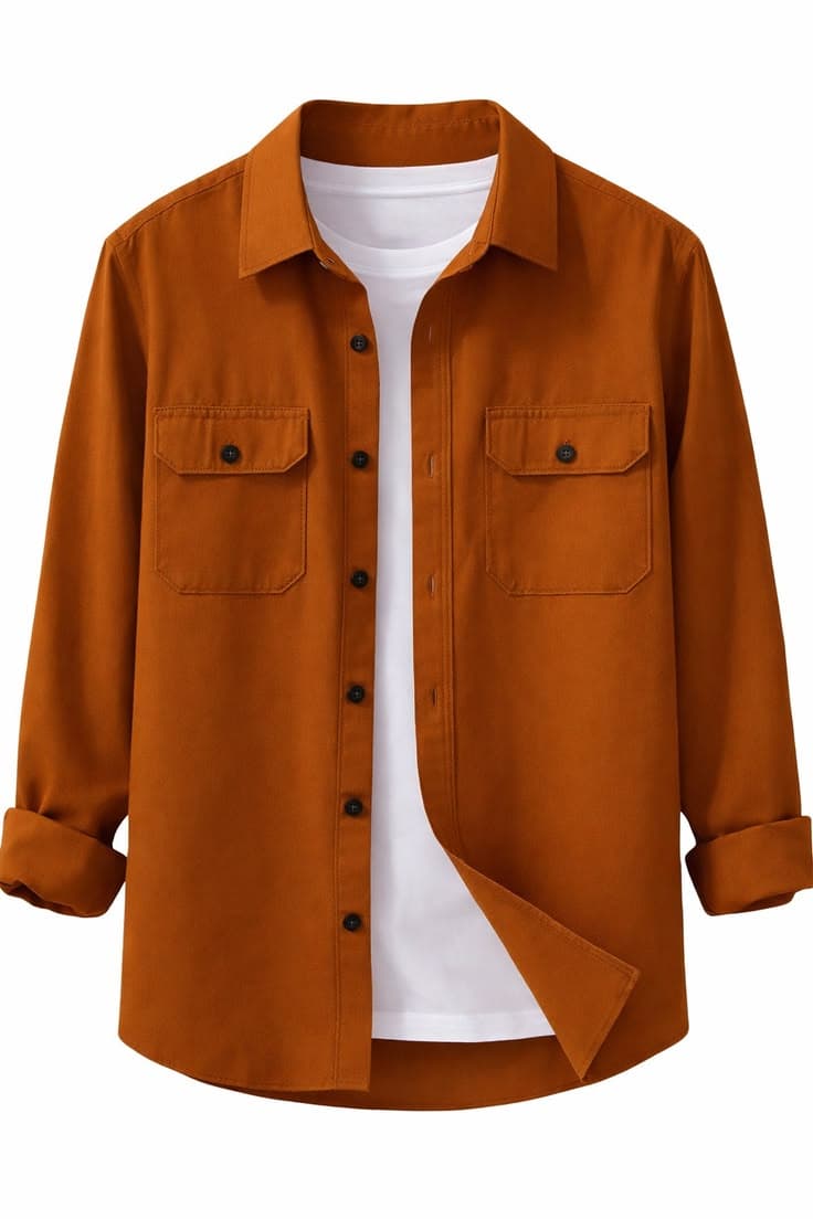 Eagilo Rust Orange Utility Flap Shirt