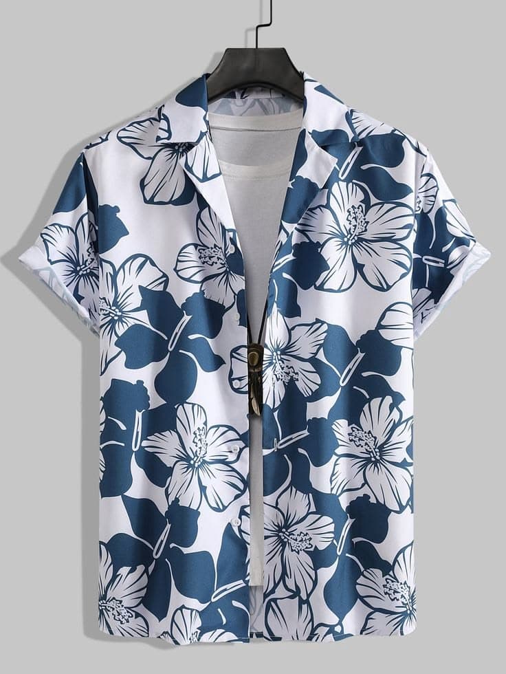 Eagilo Navy Blue Floral Print Shirt image 2