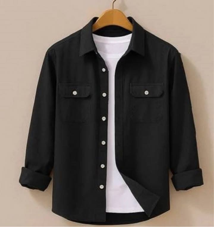 Eagilo Black Solid Spread-Collar Shirt image 3