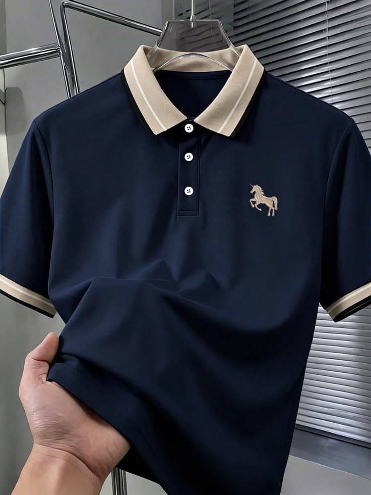 Eagilo Red Textured Collar Polo T-Shirt image 2