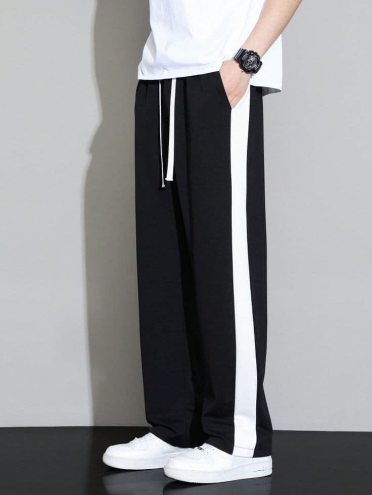 Eagilo Black Side-Stripe Track Pants image 2