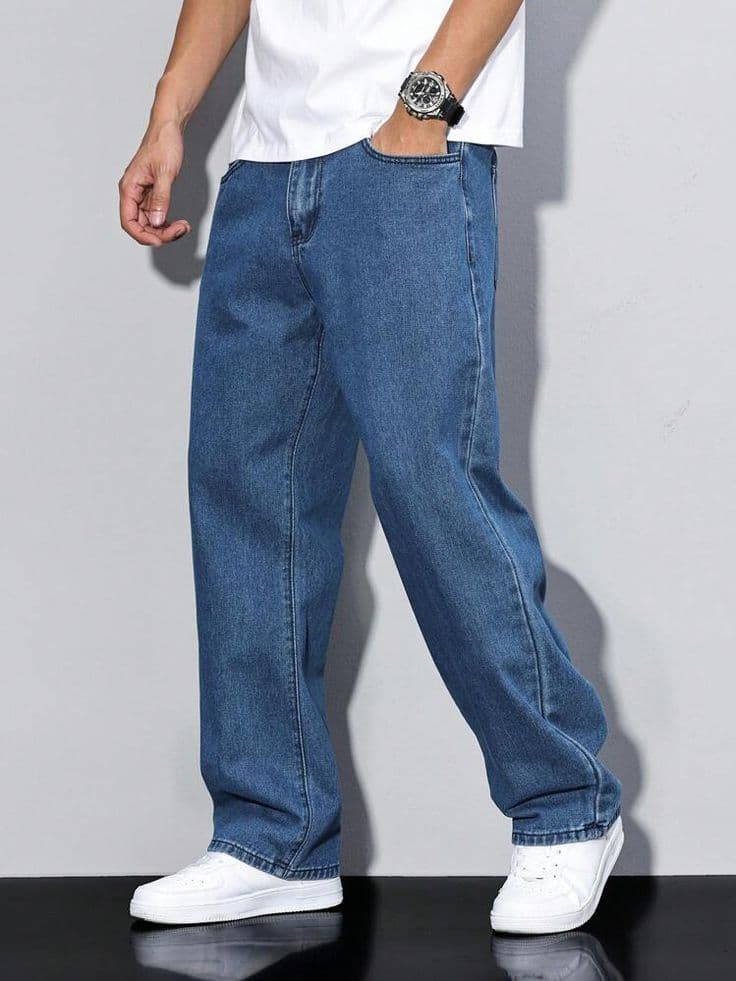 Eagilo Dark Blue Relaxed Fit Denim Jeans