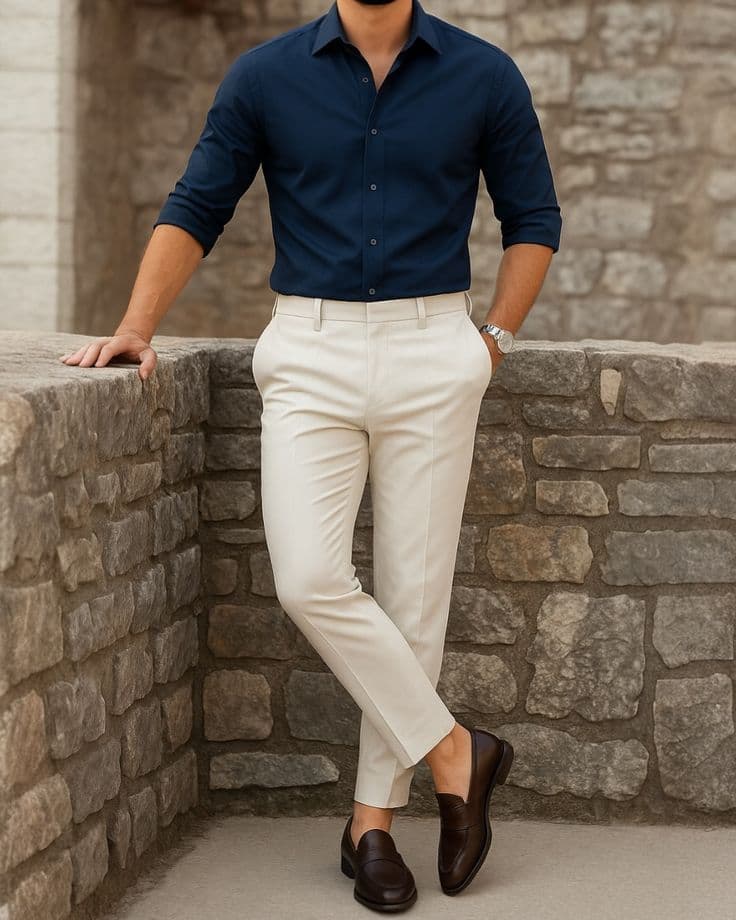 Eagilo Navy Blue Solid Formal Shirt