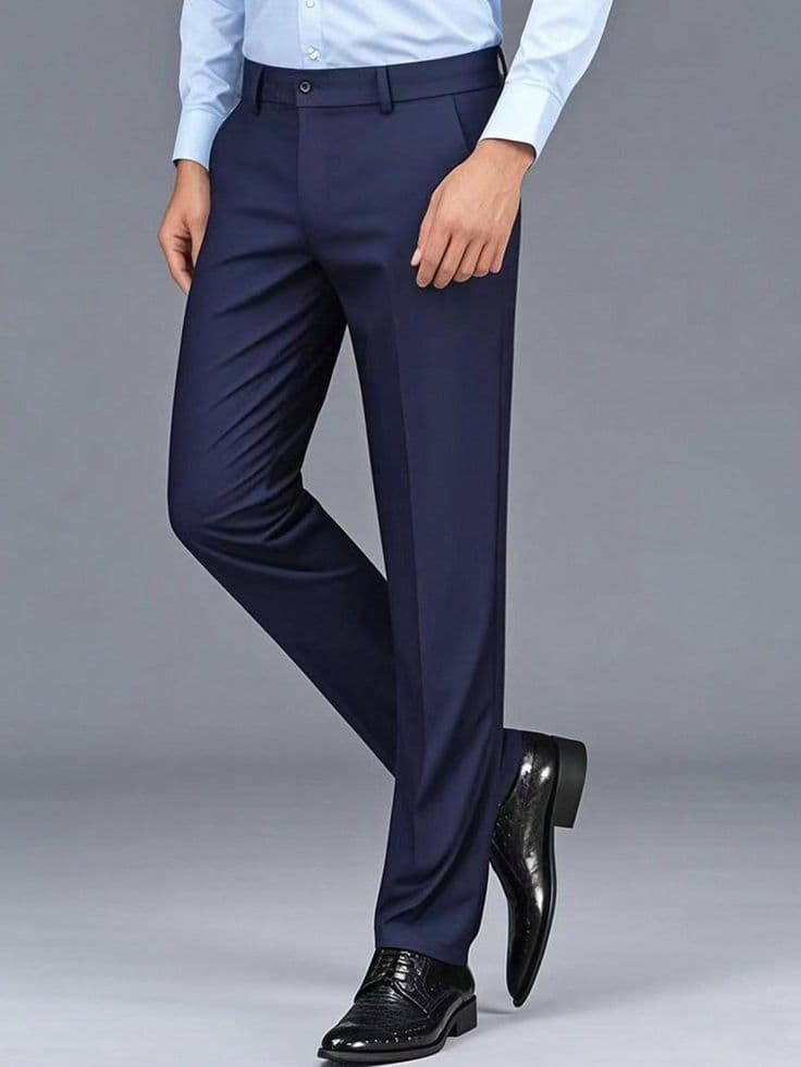 Eagilo Navy Blue Tailored Formal Trousers image 5