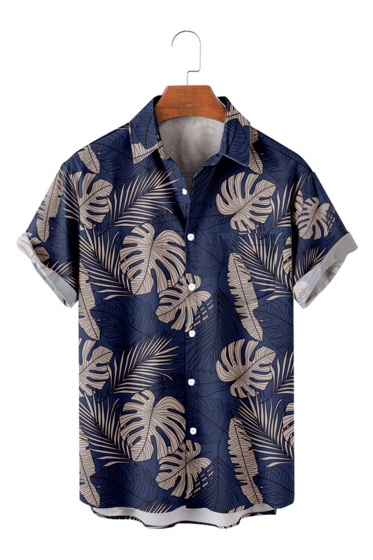 Eagilo Navy Blue Floral Print Shirt image 2