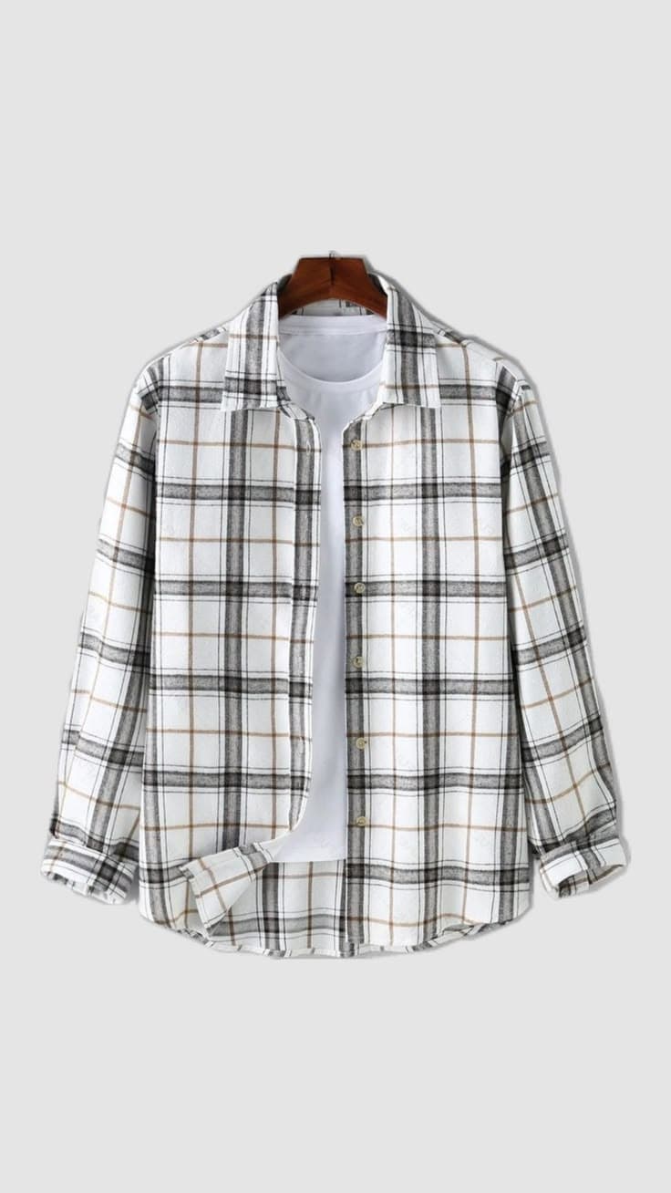 Eagilo White Checked Casual Shirt image 5