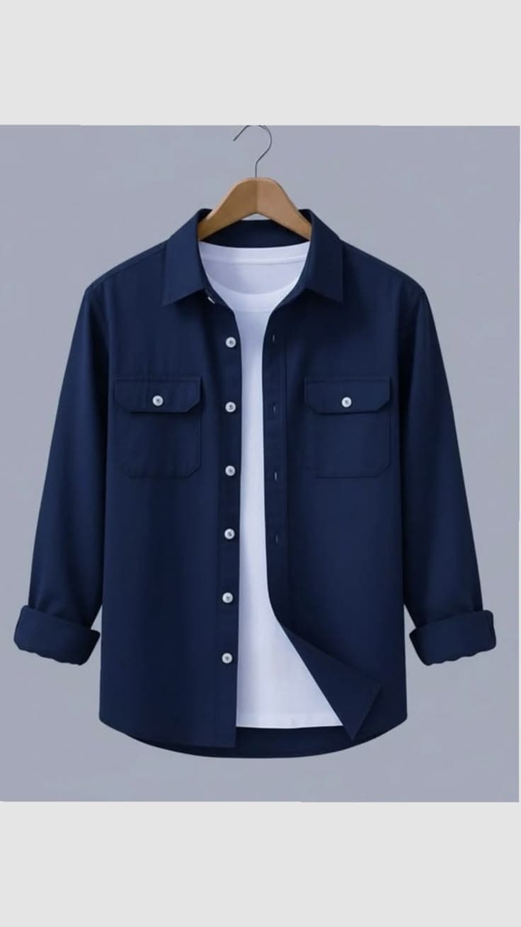 Eagilo Navy Blue Utility Flap Shirt