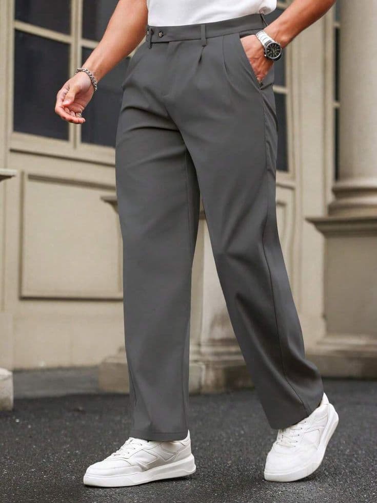 Eagilo Dark Grey Tailored Formal Trousers image 3