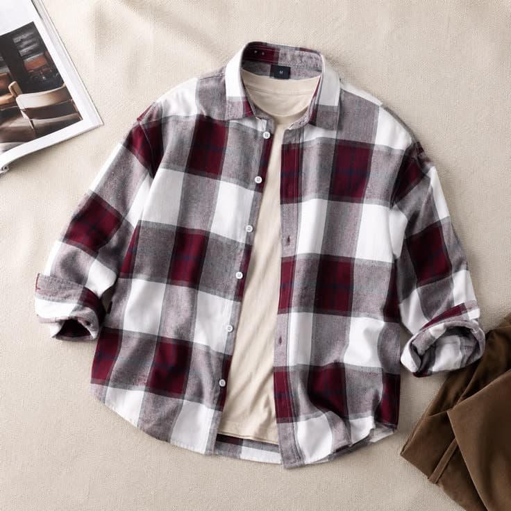 Eagilo Burgundy Checked Casual Shirt image 2